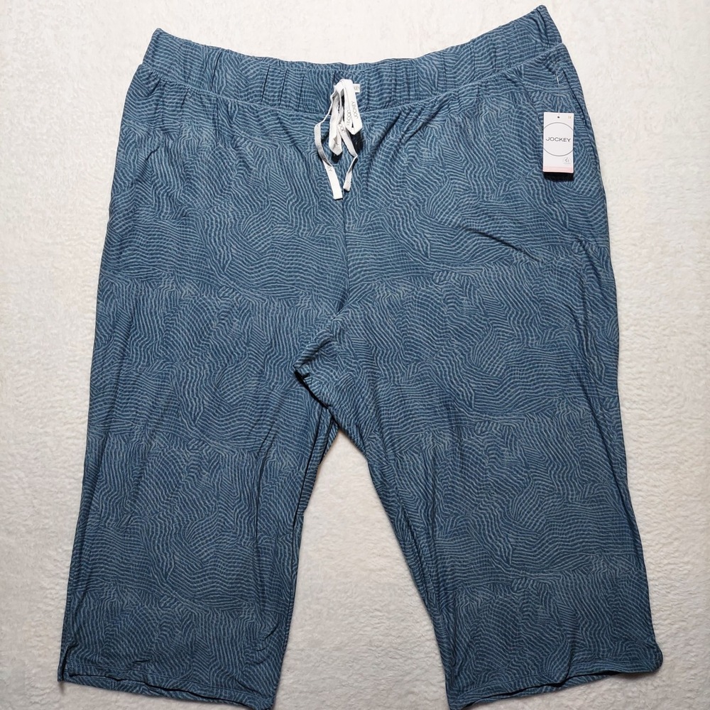 Jockey Pajama Pants Womens 3X Blue Microfiber Stretch NWT Abstract Sleep Lounge